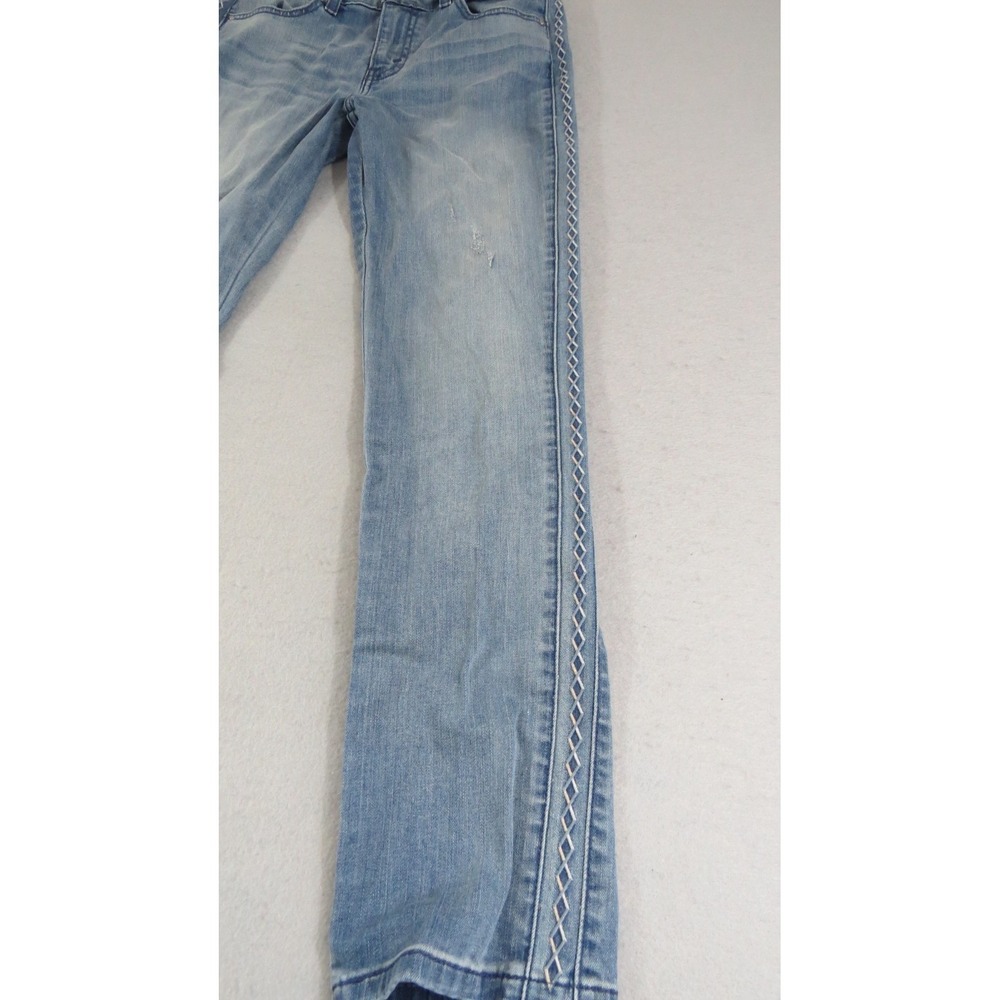 Levis Mid Rise Skinny Jeans Womens Blue Distressed Stretch Embroidered Denim 28 - Picture 5 of 12